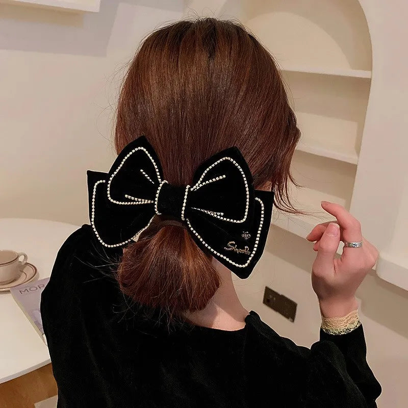 Big Pearl Hair Bow Clip Strong Hold Hair Barrette Soft Velvet Hair Bowknot Clip Fashion Clip for Women