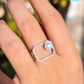 Resizeable Shiny White Cubic Zirconia Paved Creative Geometrical Rectangle Finger Pearl Rings for Women CZ Engagement Jewelry