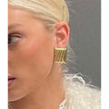 2023 New Arrival Fashion Jewelry Vintage Gold Plated Retro Wave Line Earring Square Texture Metal Gold Plated Stud Earrings 2023