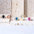 Abiding Gold Plated Oval Colored Stone 925 Sterling Silver Custom Wedding Halo Rings Jewelry for Women