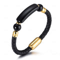 Handmade Pulsera Black Leather Woven Braided Bracelet Beads Stainless Steel Bracelet for Men