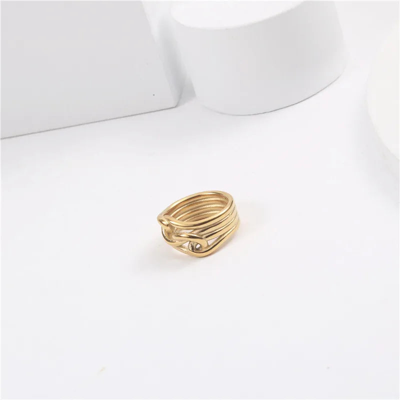 High End 18K PVD  Hollowout Twisted Rings for Women Trendy Jewelry New