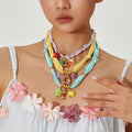 2025 Summer Silky Scarf Necklace 18K Gold Plated Stainless Steel Tropical Fruit Charm Bubble Word Keychain Pendant Jewelry