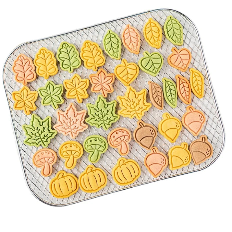 Saffron 3D Leaf Pumpkin Thanksgiving Cookie Embosser Set Plastic Fondant Cutter Leaves Shape Cake Decoration Tools Cookie Tools