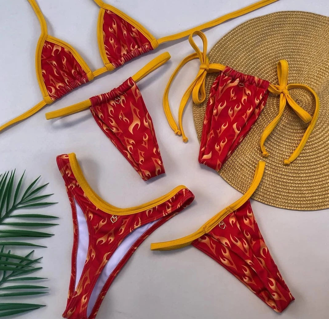 Custom With LOGO Label Customized Lace up Triangle Bikini Sets