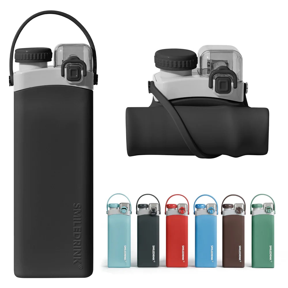 Portable Food-Grade Silicone Water Bottle with Straw for Outdoor Sports & Travel Riding Folding Design