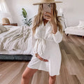 3 in 1 OEM Factory Women Pregnancy Clothes Maternity Long Sleeve Rayon Midi Shirts Dress With Waistband