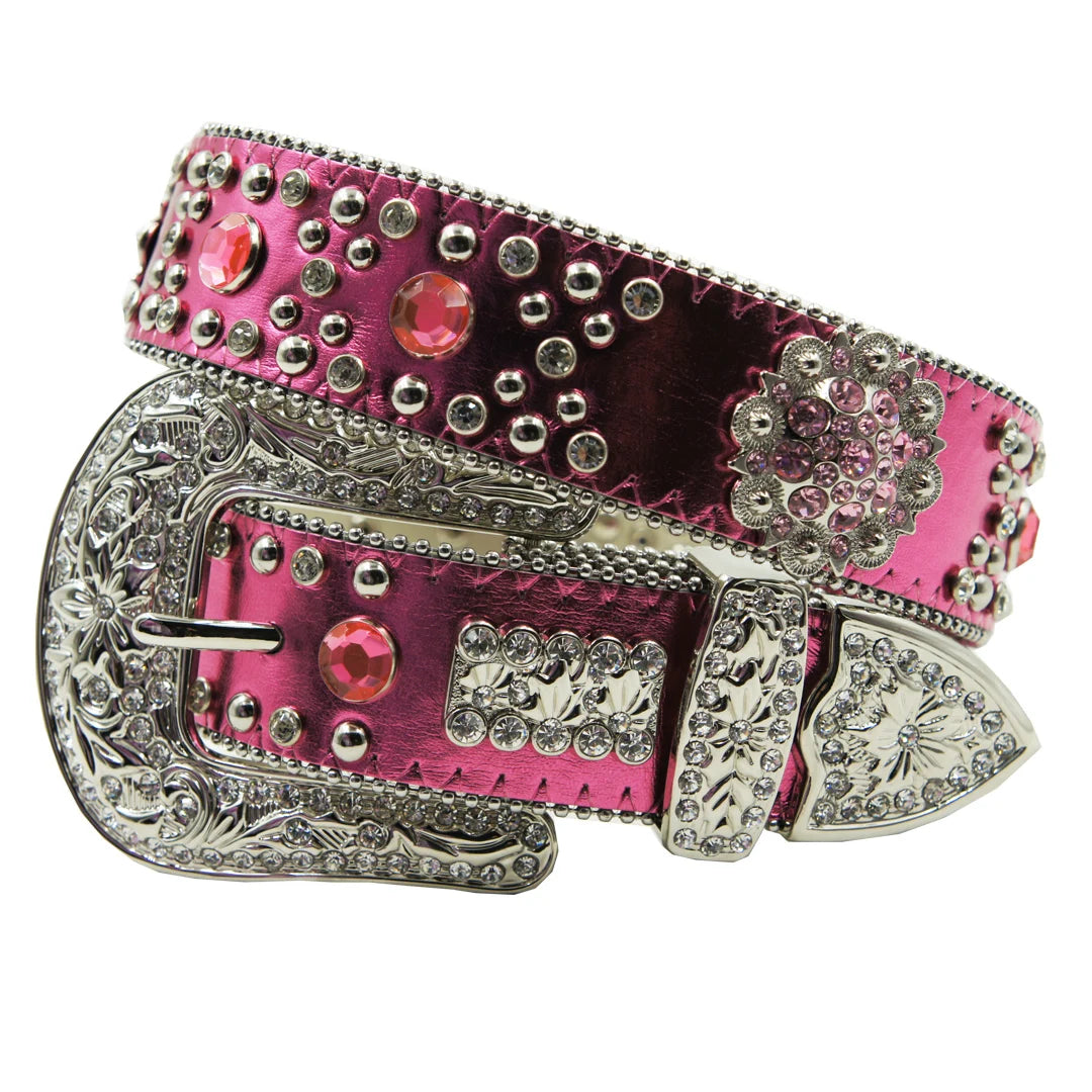 Wholesale 3.8cm 1.5" Width Zinc Alloy Western Fancy Metal studded Crystal Rhinestone pink Pin Buckle Belt