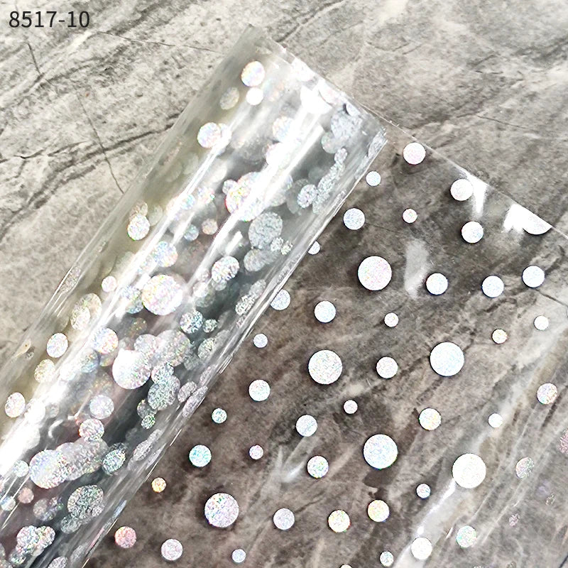 Polka Dot Pattern Foil Transparent Vinyl Jelly PVC Holographic Fabric Leather With Sliver Holographic Foil  for Bags Bows DIY