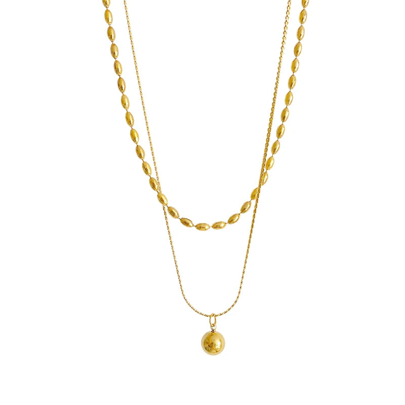 New Arrival Pvd 18k Gold Plated Stainless Steel Bead Chain Necklace Jewelry Charm Ball Pendant Necklace for Women