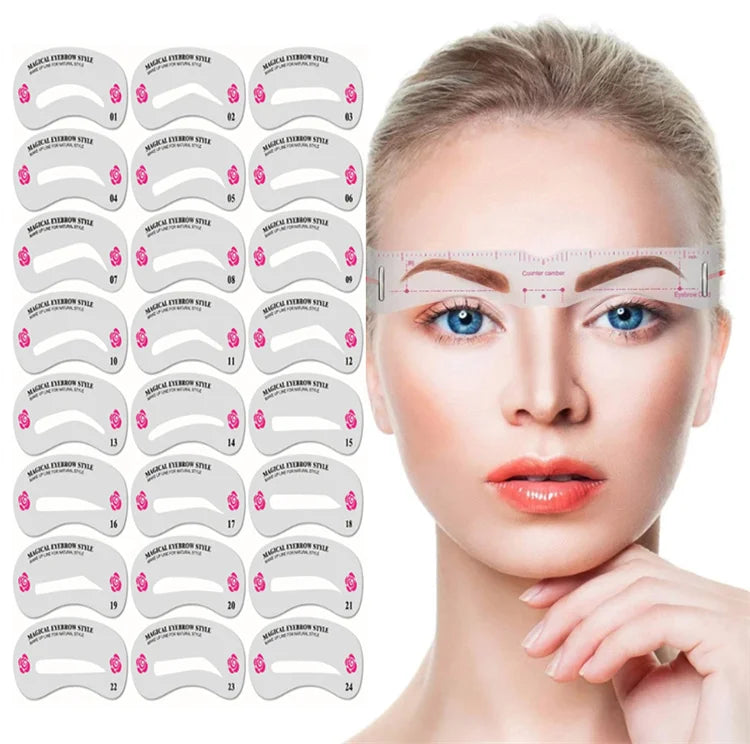 24pcs Eyebrow Stencils 24 Styles Reusable Eyebrow Drawing Guide Card Brow Grooming Template DIY Eyebrow Shaper Cosmetic Tool