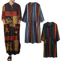 Traditional Muslim Clothing Islamic Praying Gown Long Striped Saudi Jubba Thobe Arabic Turkish Robe African Dress Henley Shirt