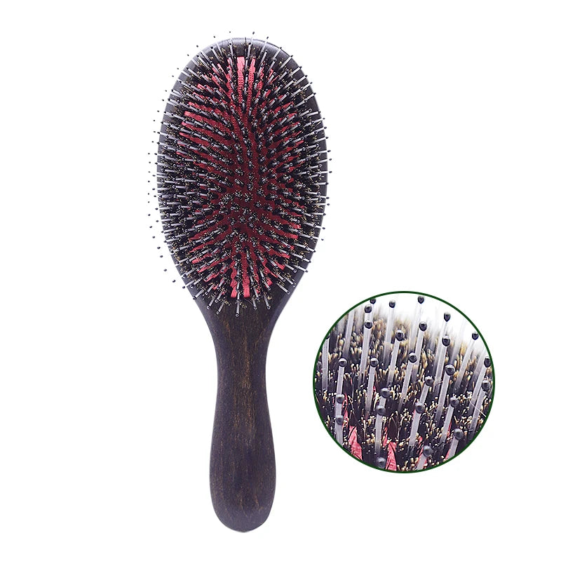 BOOMHOME BrushHair Brush Boar Bristle Paddle Brush Wooden with Nylon Brirstles Combs  Restore Shine & Texture