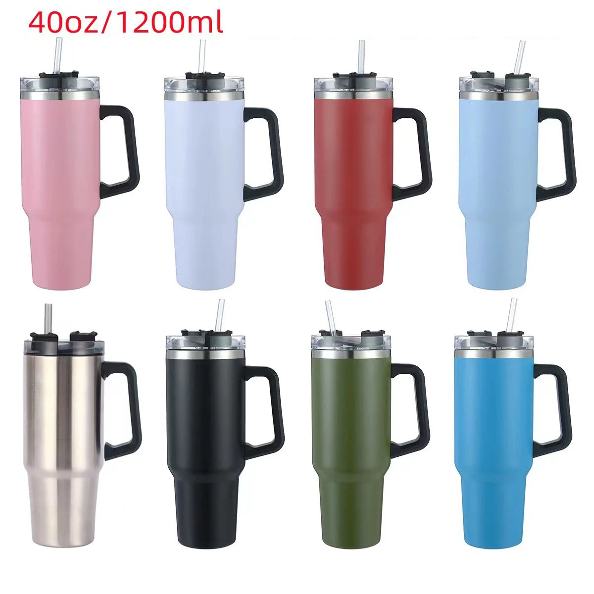 40oz Stainless Steel Insulated Tumbler Handle Straw Vacuum Flask Thermos for Hot Cold Beverages Water Bottle Coffee Mug
