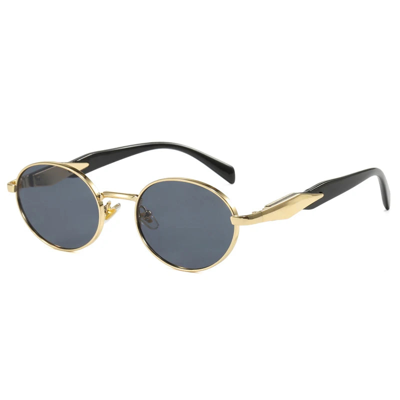 New Trendy Retro Sunglasses Classic Oval Vintage Gold and Gray Metal Frame Fashion Sun Glasses