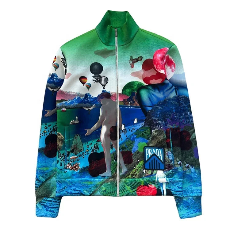 Custom Men High Street Track Jacket Autumn Zipper 3D Printed Windproof Breathable Eco-Friendly OEM Service Polyester Sports