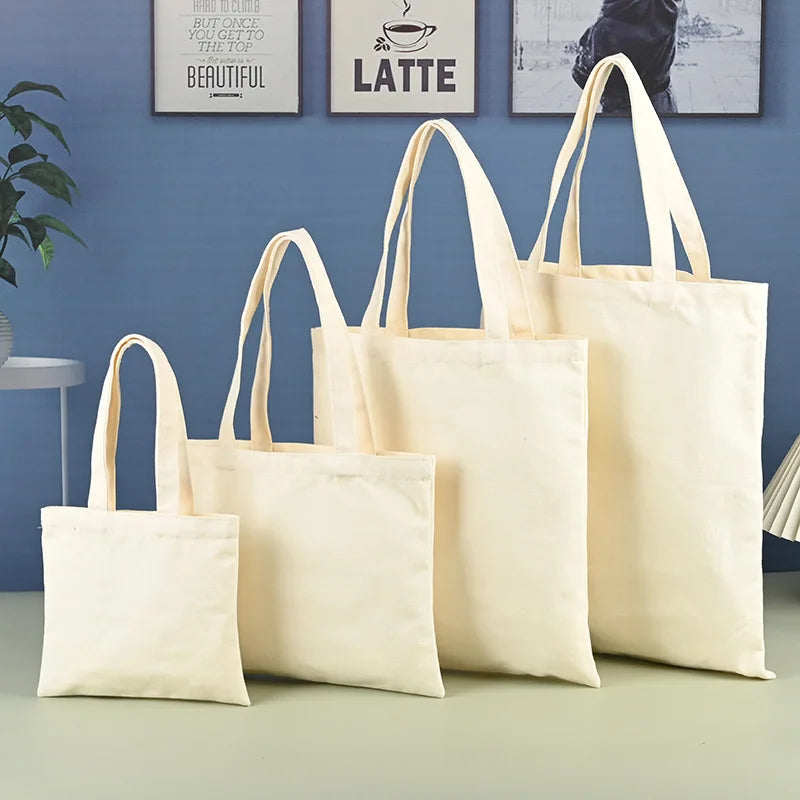 Eco-Friendly Plain Blank Cotton Canvas Tote Bag DIY Custom Logo Printed Shopping Bag White or Original Color for Gift Purpose