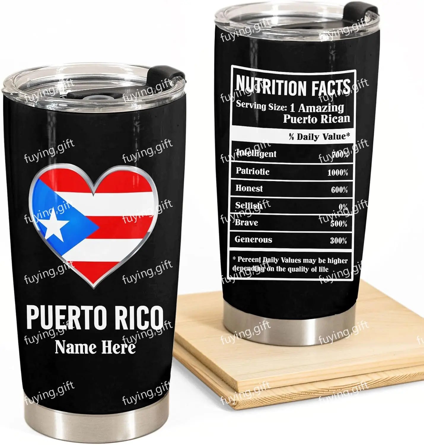 Personalized Puerto Rican Nutrition Facts Tumbler 20oz Puerto Rico Flag Insulated Coffee Cup Stainless Steel Tumblers