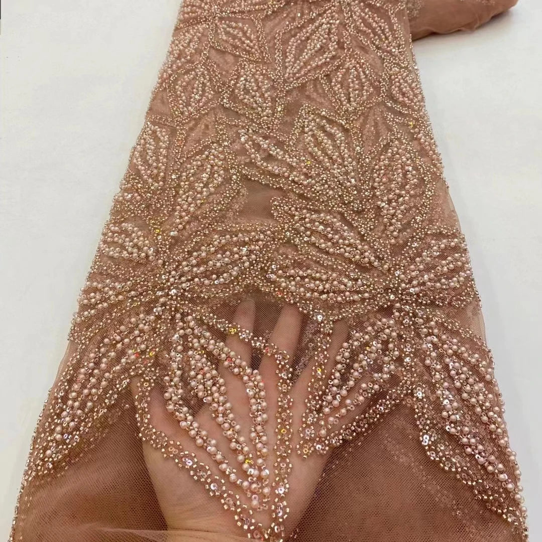 Fashion Rose Gold African Sequins Eco-Friendly 5 Yards French Tulle Wedding Dress Lace