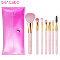 Gracedo 7pcs Pink Professional Makeup Brush Set for Face Use Synthetic Hair & Wood Handle-Women's Luxury Private Label Kit Bag