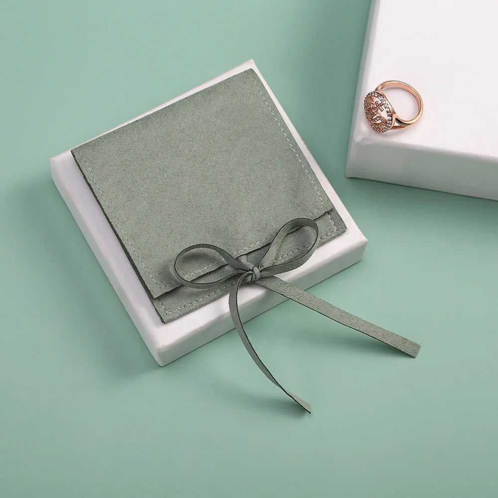 8x8cm Light Green Chic Jewelry Pouches with Rope Bottom New Packaging for Party Gift Storage Bag