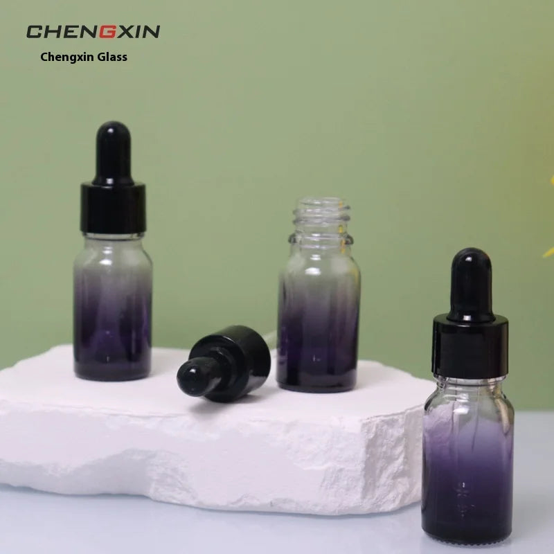 Gradient Black Purple 10ml Diffuser Glass Cosmetic Packaging Oil Bottle with Pump Sprayer Polished Surface Screen Printed