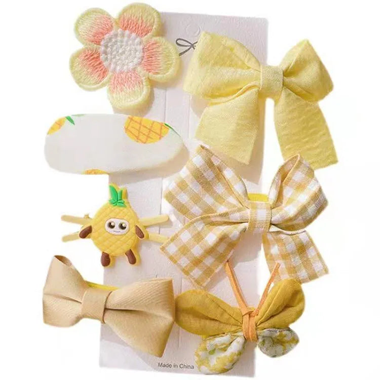 Pince Cheveux Children's Cartoon Flower Hairpin Girl Bow Hair Accessories Broken Hair  Hairpin Set Princess Claw Clips