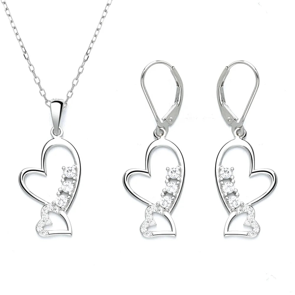 Pendant Earrings Wedding Women's Jewelry Set 925 Sterling Silver Engagement Heart