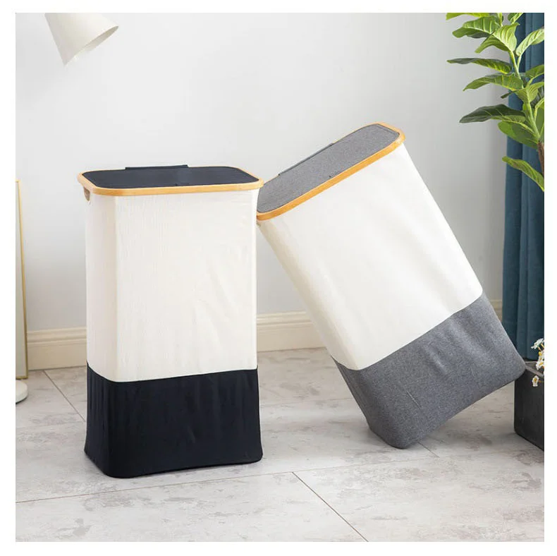 Custom Collapsible Laundry Hamper Other Storage Basket Organizer With Bamboo Lid Household Folding Clothes Laundry Basket