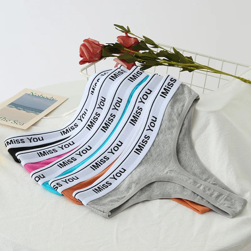 I Miss You Letter Print Cotton Panties Bulk Wholesale Custom Logo Sporty Briefs Factory Price Female Underwear Multi Color