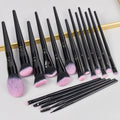 18 Piece Deluxe Fuchsia Pink Black Makeup Brush Set Wood Handles Soft Nylon Bristles Professional Beauty Makeup Tools for Women MegaBDM