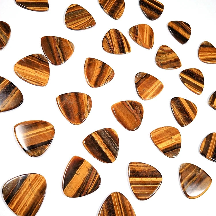 HZ in Stock Natural Gemstone Material Custom Silk Printing Design Logo OEM Tiger Eye Guitar Pick