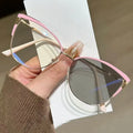 Fashionable Diamond Oversized Metal Anti-blue Light Women Reading Glasses Photochromic Pattern Pink Gray Frames Optical Glasses