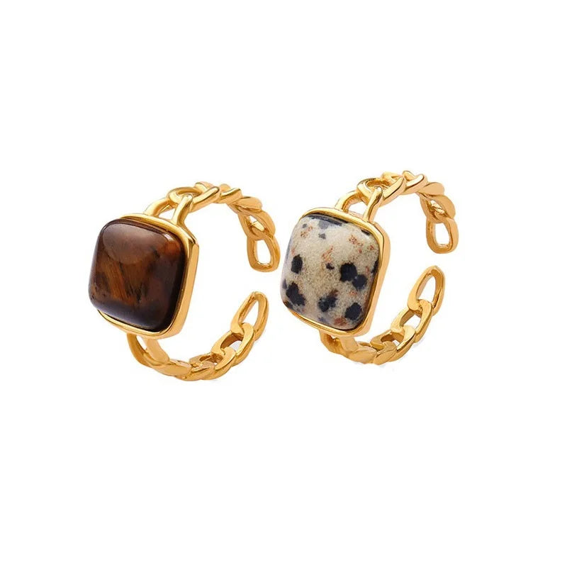 2022 New Trendy Stainless Steel Open Ring for Women Natural Tiger Eye Stone Non-Tarnish Waterproof Jewelry