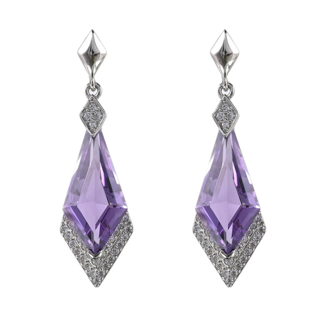 Brilliant Rhodium Plated Silver 925 Earrings Fine Jewelry with Natural Amethyst Drops for Parties and Gifts for Women