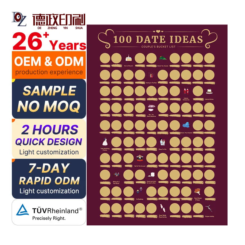 Wholesale pink Wedding Gift Day Night 100 Dates Couples Bucket List Valentine Day Idea Gift Scratch Off Poster
