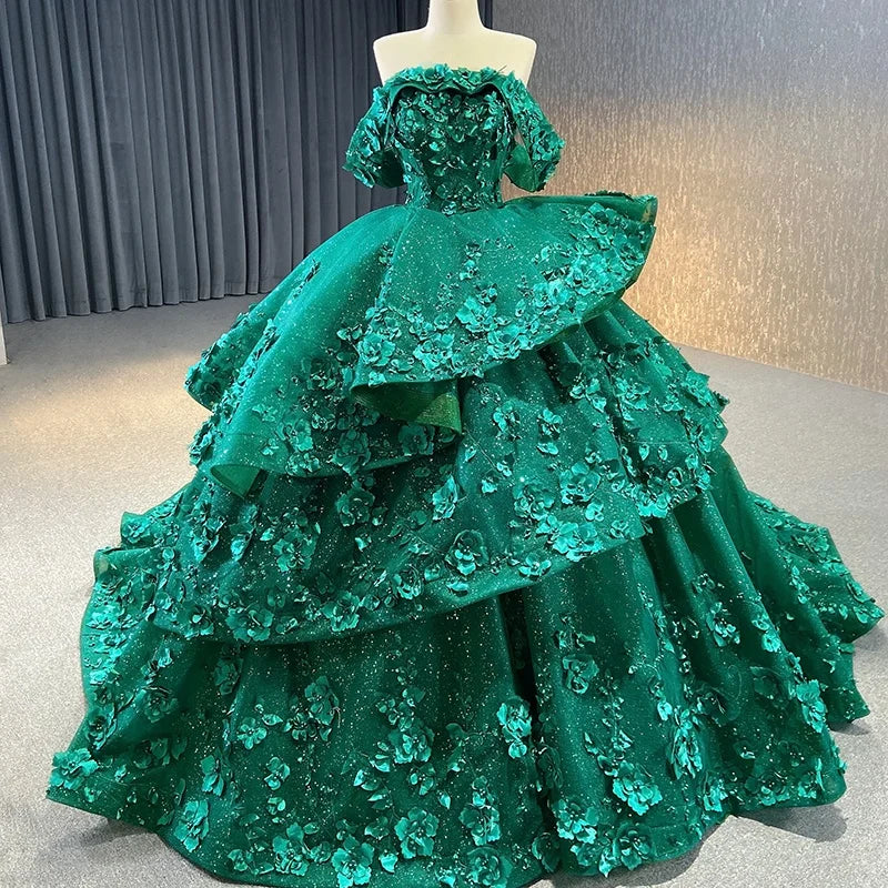 Jancember 231052 Bling Flower Ball Gown Off Shoulder Evening Party Dresses for Women