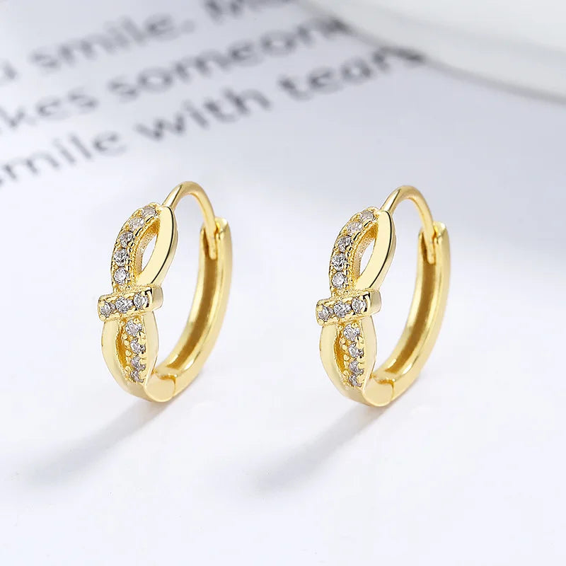 Wholesale Fashion Jewelry 925 Sterling Silver Twisted ZC Hoop Earring Women 18K Gold Plated Simple 925 Silver Earrings Jewelry
