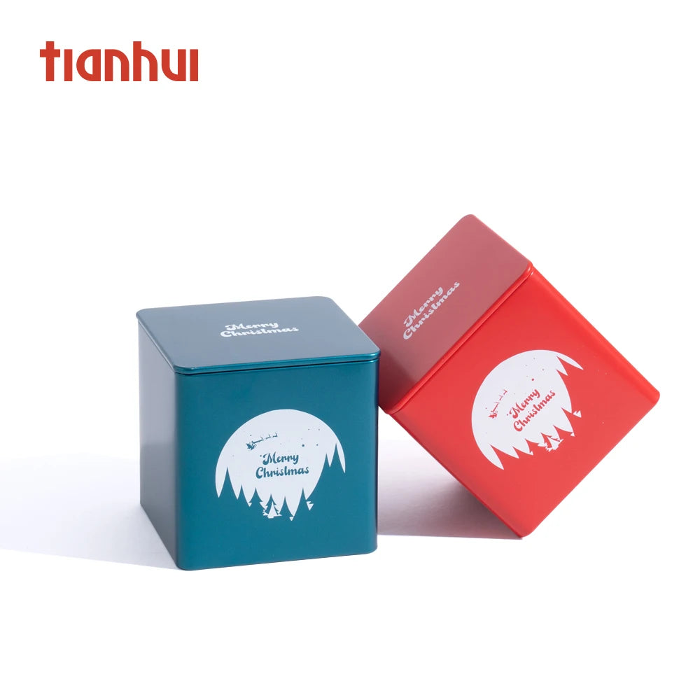 Tianhui Packaging Christmas White Metal Square Tinplate  Can Tea Tin  Boxes for Tea Leaf Custom Logo