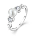 925 Sterling Silver Pearl Cubic Zirconia Ring Heart Shaped Accents Elegant Engagement Ring Jewelry for Women