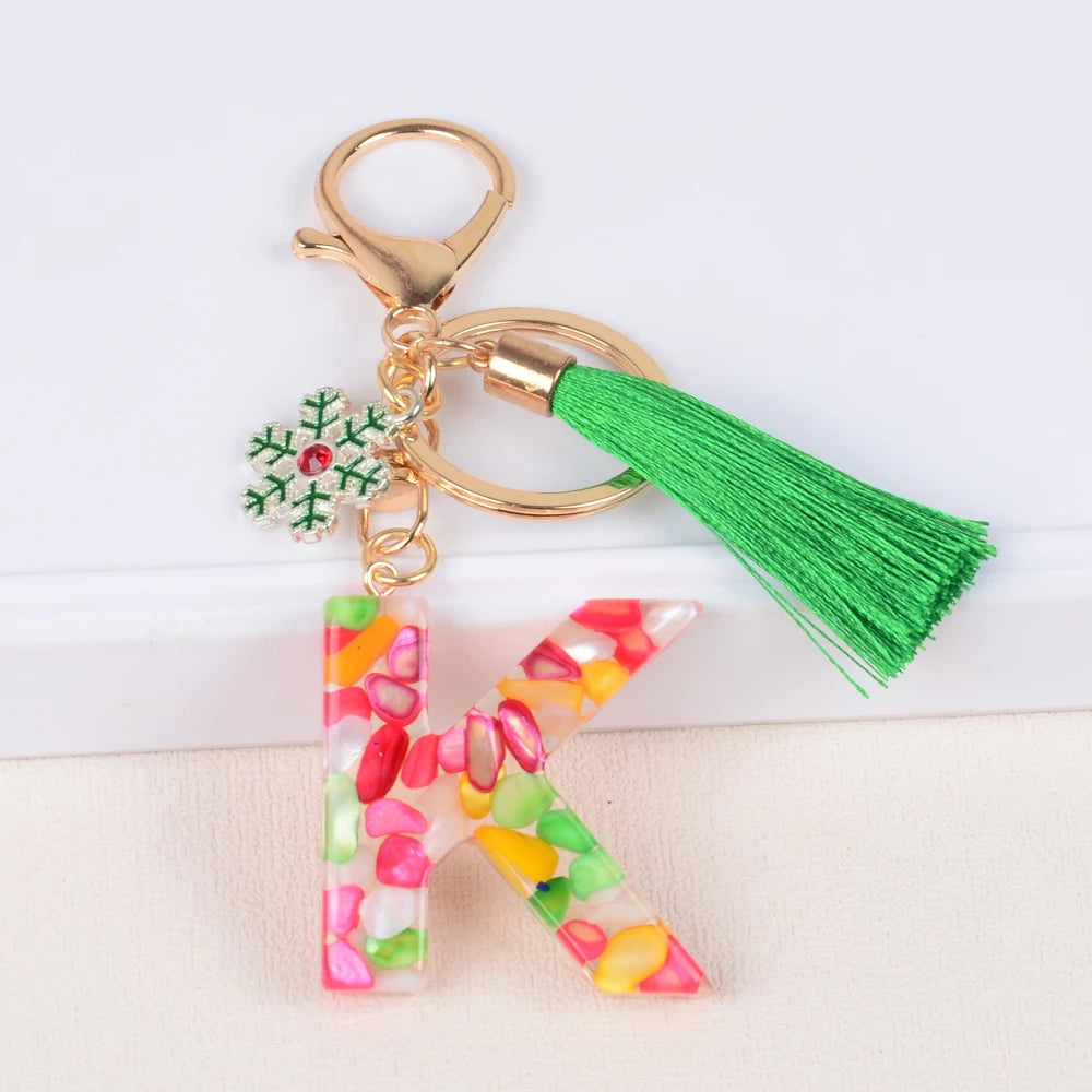 2024 Christmas Letter Keychain Resin Blend Snowflake Fringe Pendant Ladies Holiday Gift Factory Direct Sales