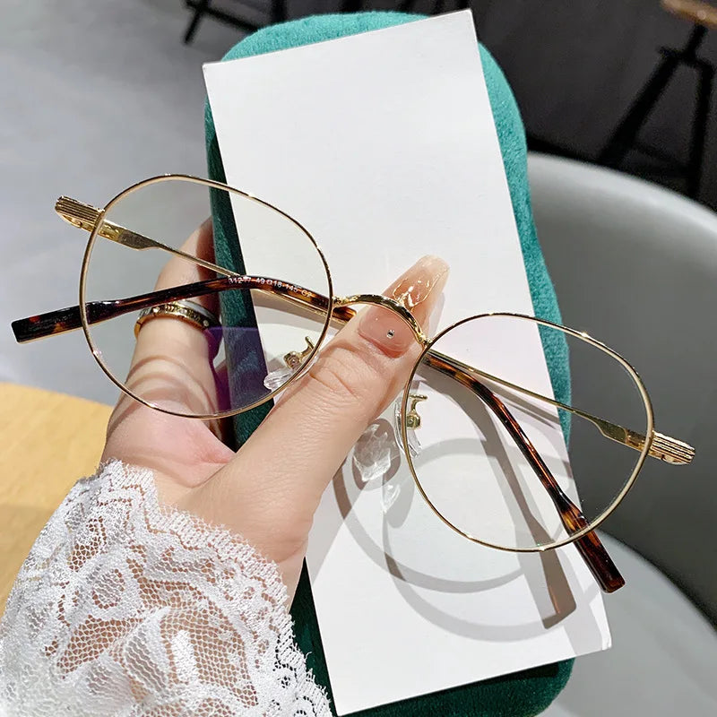 Fashion Students Computer Round Metal Eyeglasses Women Men Polygonal Anti Blue Light Optical Prescription Myopia Glasses