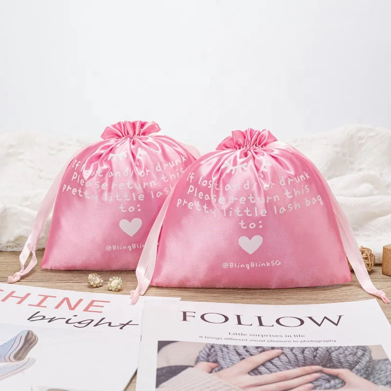 Custom Size Drawstring Satin Jewelry Package Pouch Packaging Bag With Logo for Crystal Ring Earring Necklace Jewellery Packing