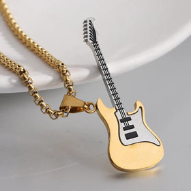 European and American Hip Hop Stainless Steel Guitar Pendant Street Rap Male Titanium Steel Necklace