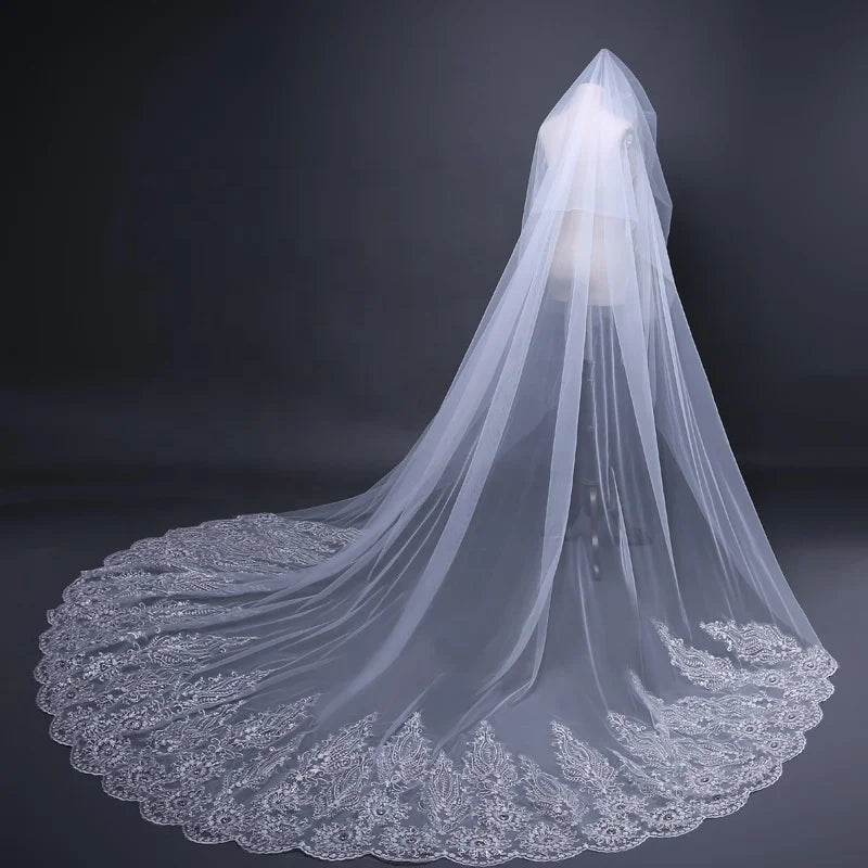 Luxury Rhinestone Bridal Veil Trailing Wedding Dress Accessories Exquisite Sequin Lace Set With Diamond Veil