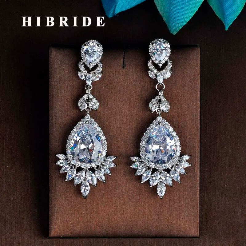 HIBRIDE Shiny Big Water Drop Earring for Women Jewelry Brincos Cubic Zircon Earring Wholesale Bridal Gifts Whosale E-858