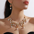 KQ-70 Wholesale Fashion Women Ear Neck Jewelry Luxury Alloy Crystal Pearl Charm Necklace Earrings Jewelry Kit