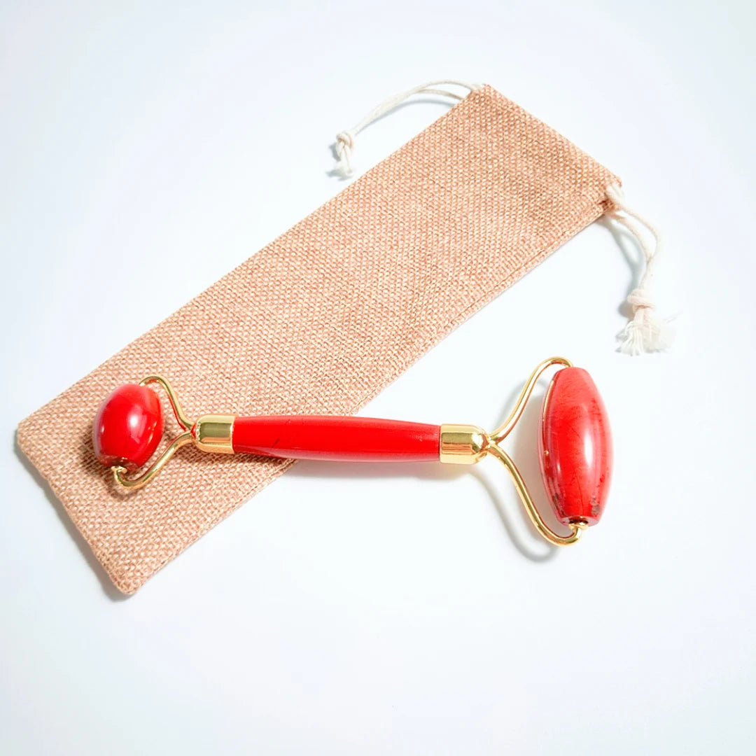 HZ Jade Roller Face Massage Roller Red Jasper Beauty Tool Facial Neck Eye Body Anti Ageing Therapy
