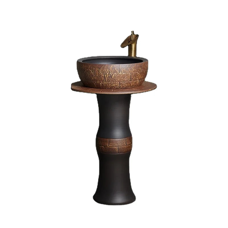 Sanitary Ware Porcelain Wash Basin Art Shampoo Bathroom Double Sink Antique Ceramic Pedestal Basin