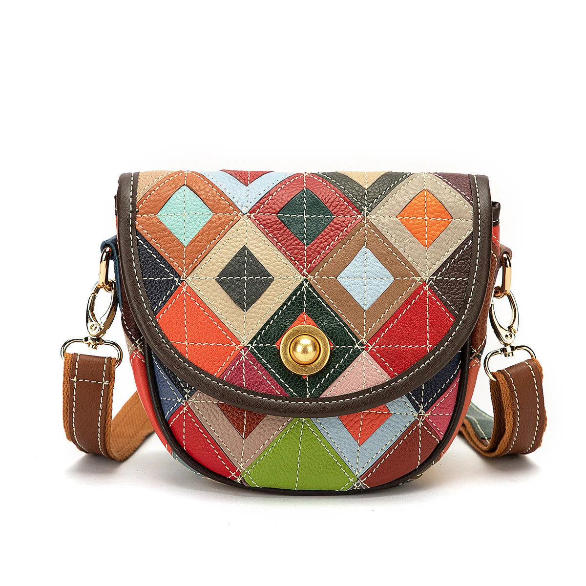 Women Shoulder Sling Bag Genuine Cow Leather Colorful Vintage Fashion Small Saddle Crossbody Bags for Female